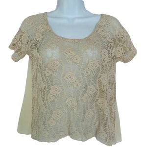 Gimmicks by BKE Designer Blouse Sz S Burnout Velvet & Sheer Floral Ivory Lace